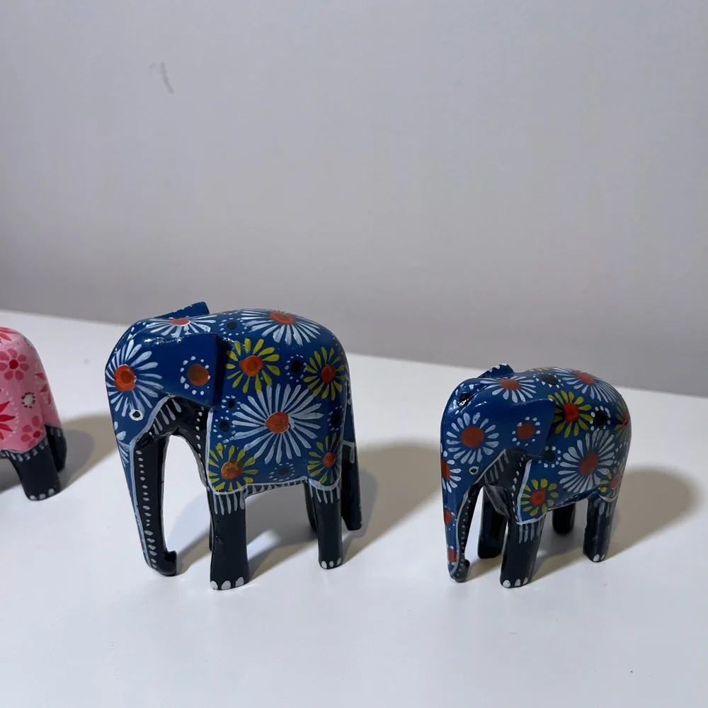 Hand painted Pink and Blue Elephant Figurines Set